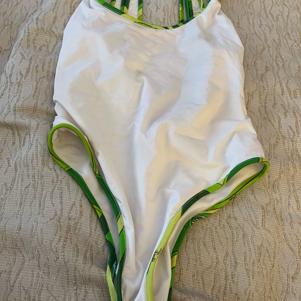 Emilio Pucci White and Green One-Piece Swimsuit